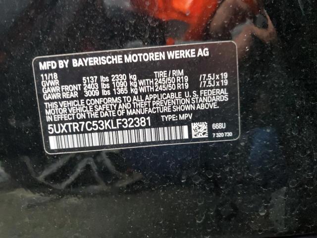 5UXTR7C53KLF32381 - 2019 BMW X3 SDRIVE30I BLACK photo 12