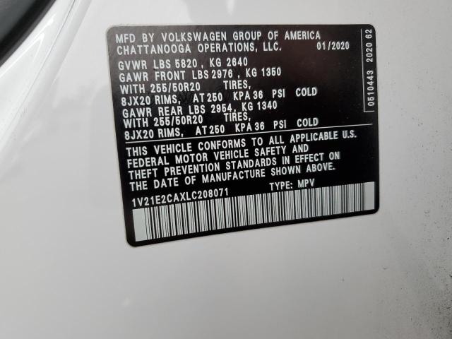 1V21E2CAXLC208071 - 2020 VOLKSWAGEN ATLAS CROS SE თეთრი ფოტო 12