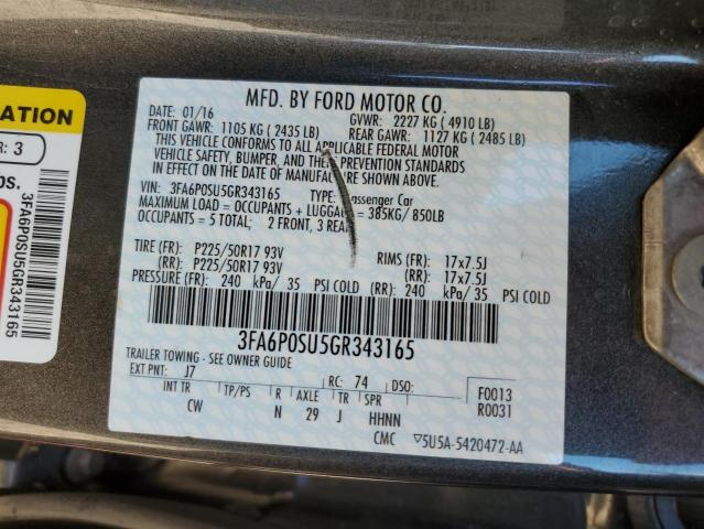 3FA6P0SU5GR343165 - 2016 FORD FUSION TITANIUM PHEV GRAY photo 12