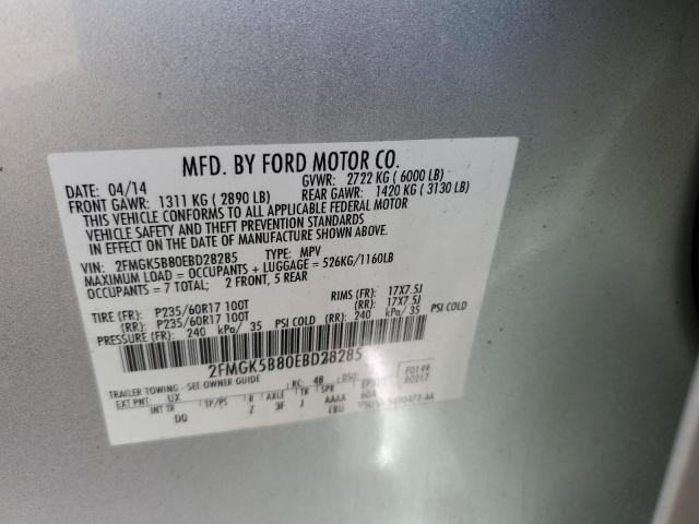 2FMGK5B80EBD28285 - 2014 FORD FLEX SE SILVER photo 12