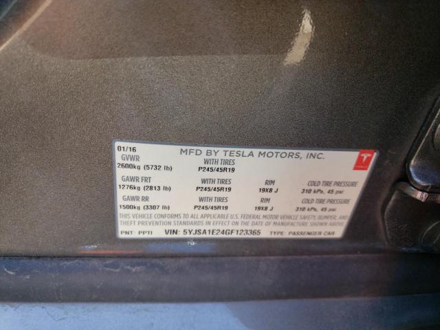 5YJSA1E24GF123365 - 2016 TESLA MODEL S Մոխրագույն լուսանկար 12