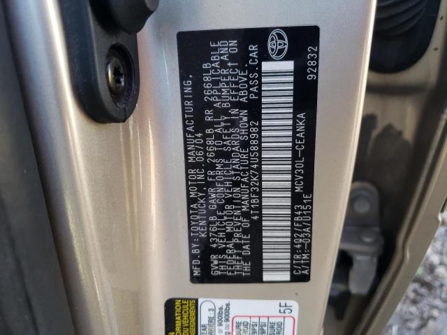 4T1BF32K74U588982 - 2004 TOYOTA CAMRY LE BEIGE photo 12