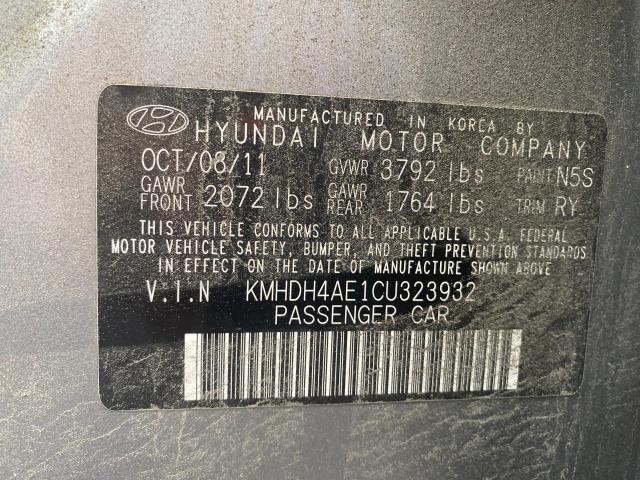 KMHDH4AE1CU323932 - 2012 HYUNDAI ELANTRA GLS GRAY photo 10