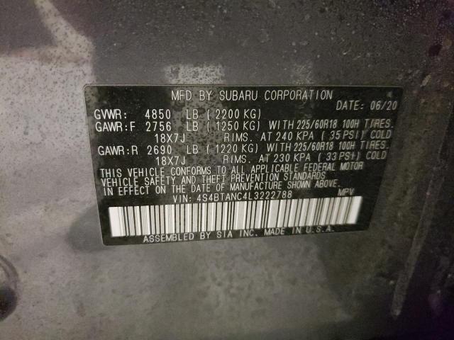 4S4BTANC4L3222788 - 2020 SUBARU OUTBACK LIMITED GRAY photo 13