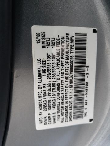 5FNRL38799B033093 - 2009 HONDA ODYSSEY EXL SILVER photo 13