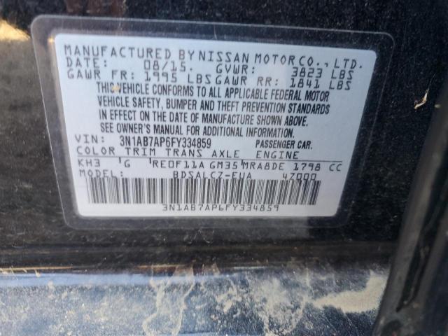 3N1AB7AP6FY334859 - 2015 NISSAN SENTRA S BLACK photo 12