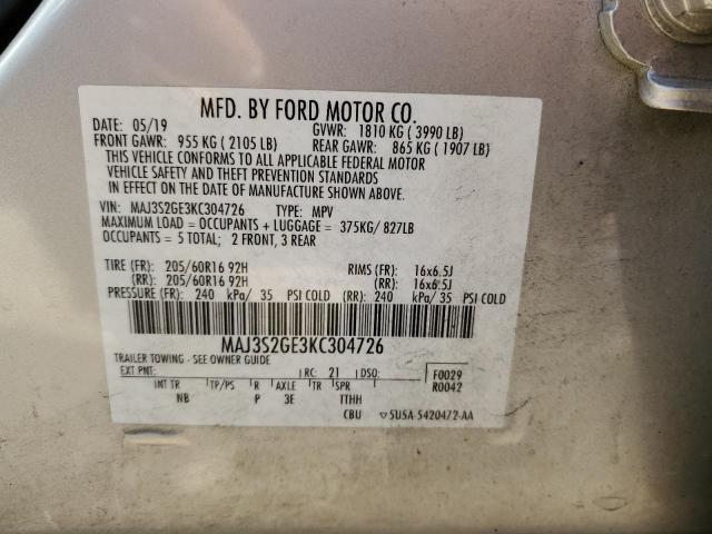 MAJ3S2GE3KC304726 - 2019 FORD ECOSPORT SE SILVER photo 14