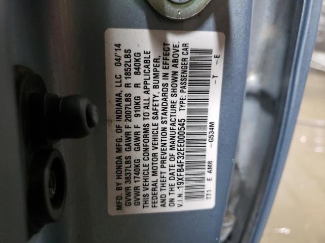 19XFB4F32EE000545 - 2014 HONDA CIVIC HYBRID L GRAY photo 13