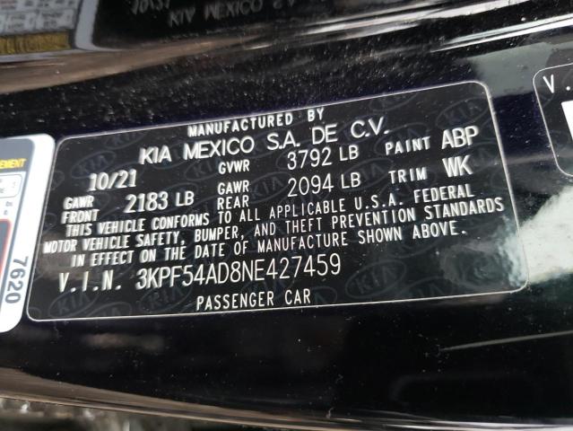 3KPF54AD8NE427459 - 2022 KIA FORTE GT LINE BLACK photo 12