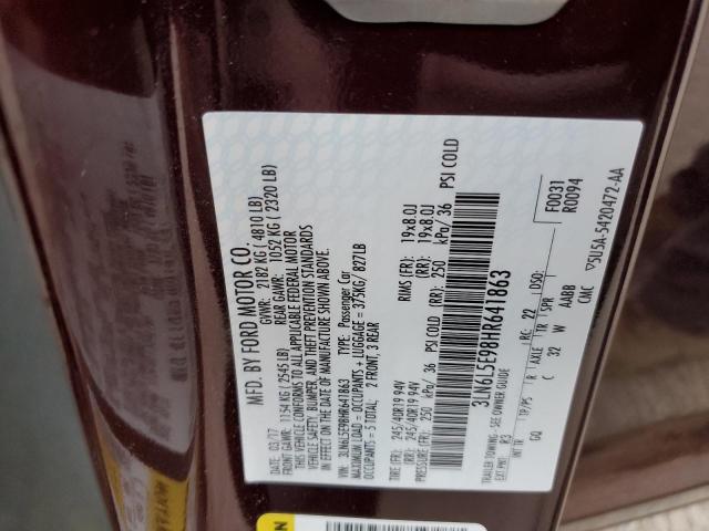 3LN6L5E98HR641863 - 2017 LINCOLN MKZ RESERVE ბურგუნდია ფოტო 12