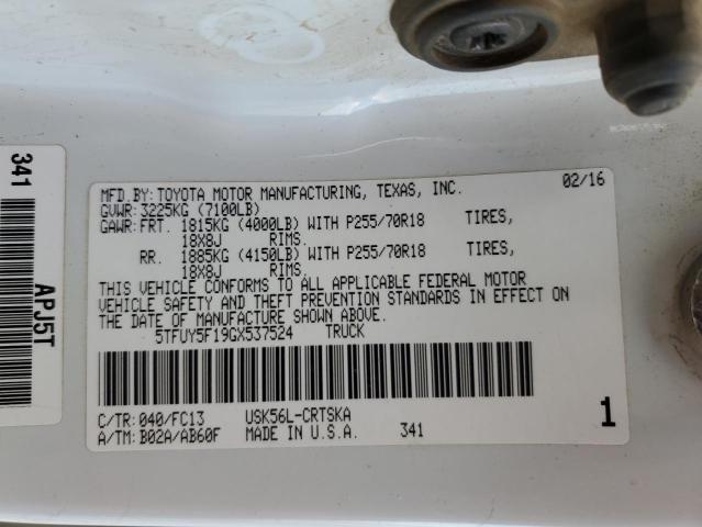 5TFUY5F19GX537524 - 2016 TOYOTA TUNDRA DOUBLE CAB SR/SR5 WHITE photo 12