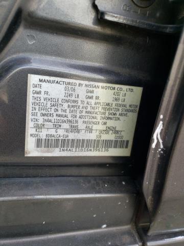 1N4AL11D16N396136 - 2006 NISSAN ALTIMA S GRAY photo 12