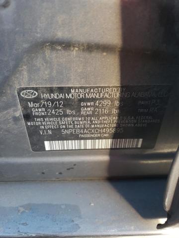 5NPEB4ACXCH495895 - 2012 HYUNDAI SONATA GLS GRAY photo 12