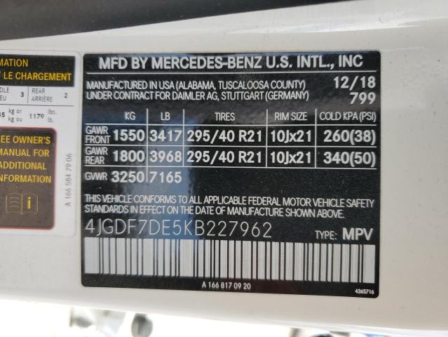 4JGDF7DE5KB227962 - 2019 MERCEDES-BENZ GLS 550 4MATIC WHITE photo 14