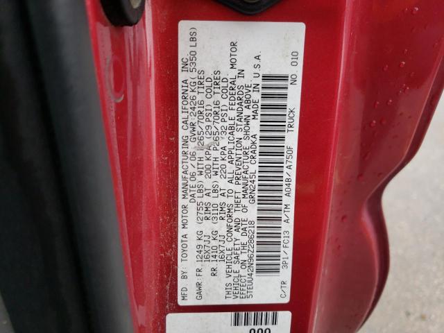 5TEUU42N96Z286218 - 2006 TOYOTA TACOMA ACCESS CAB მუქწითელი ფოტო 12