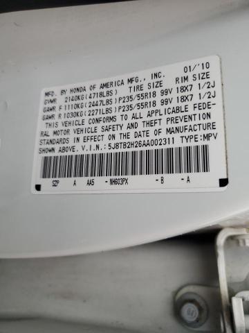 5J8TB2H26AA002311 - 2010 ACURA RDX WHITE photo 13