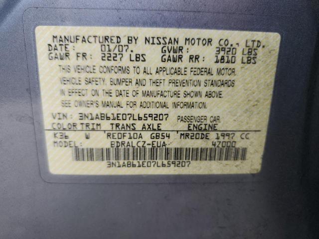 3N1AB61E07L659207 - 2007 NISSAN SENTRA 2.0 GRAY photo 12