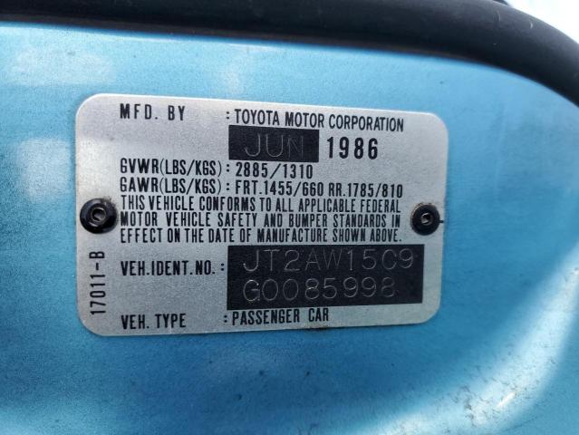 JT2AW15C9G0085998 - 1986 TOYOTA MR2 BLUE photo 12