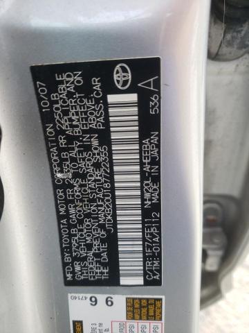 JTDKB20U187722355 - 2008 TOYOTA PRIUS SILVER photo 12