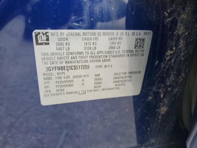 3GYFNBE33CS517259 - 2012 CADILLAC SRX PERFORMANCE COLLECTION Bleu photo 12