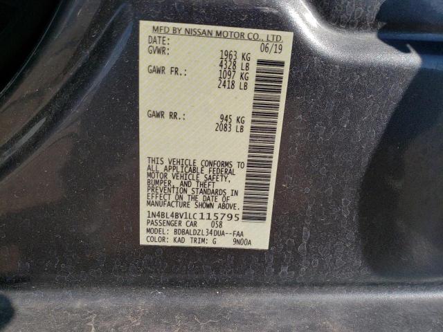 1N4BL4BV1LC115795 - 2020 NISSAN ALTIMA S GRAY photo 12