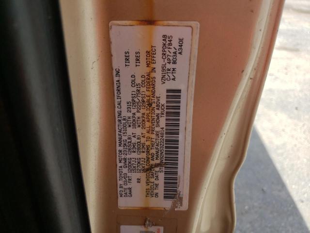 5TESN92N53Z224814 - 2003 TOYOTA TACOMA XTRACAB PRERUNNER 金色 照片 12