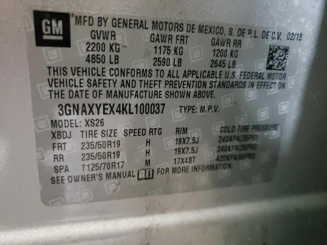 3GNAXYEX4KL100037 - 2019 CHEVROLET EQUINOX PREMIER SILVER photo 12