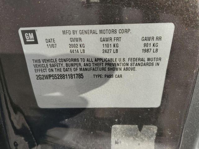 2G2WP552881181785 - 2008 PONTIAC GRAND PRIX CHARCOAL photo 12