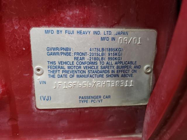JF1SF656X2H738311 - 2002 SUBARU FORESTER S RED photo 10