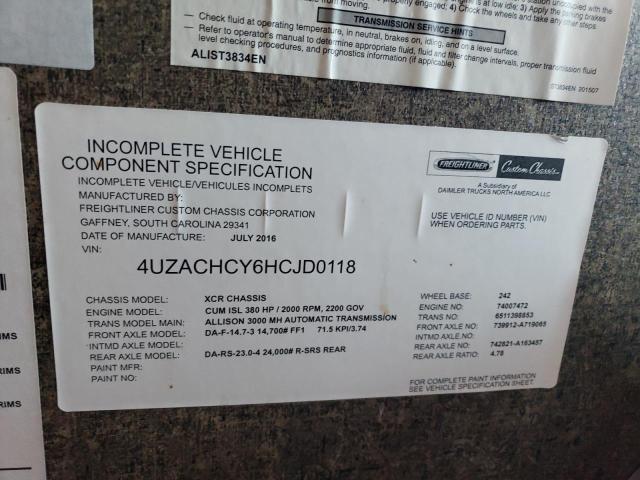 4UZACHCY6HCJD0118 - 2017 FREIGHTLINER CHASSIS XC შავი ფოტო 10