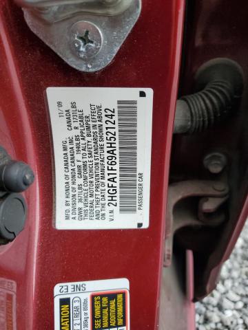 2HGFA1F69AH521242 - 2010 HONDA CIVIC LX-S 红色 照片 12