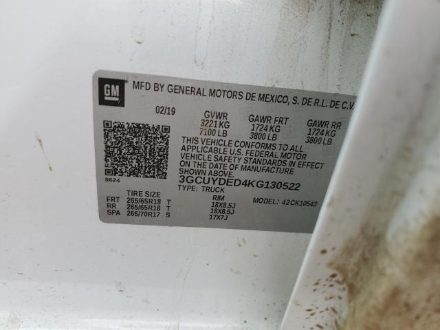 3GCUYDED4KG130522 - 2019 CHEVROLET SILVERADO WHITE photo 14