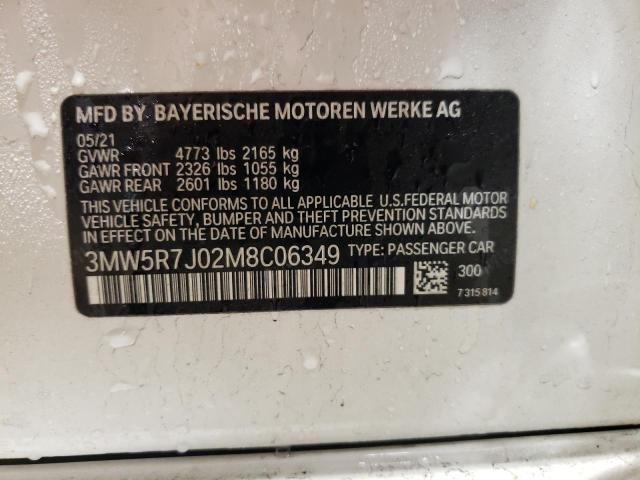 3MW5R7J02M8C06349 - 2021 BMW 330XI WHITE photo 12