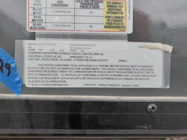 7G5AS1518PA007793 - 2023 TRL CAMPER GRAY photo 10