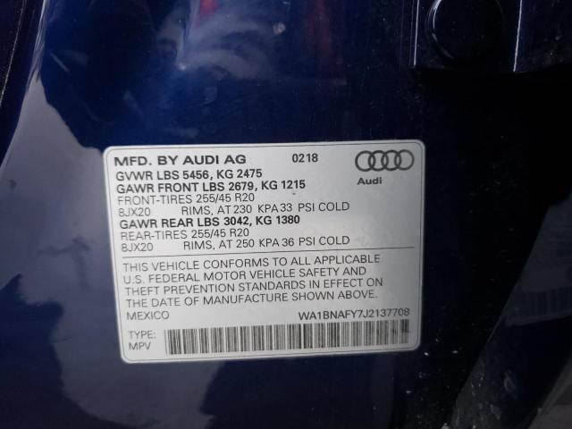 WA1BNAFY7J2137708 - 2018 AUDI Q5 PREMIUM PLUS BLUE photo 12