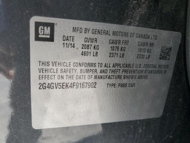 2G4GV5EK4F9167902 - 2015 BUICK REGAL GRAY photo 12