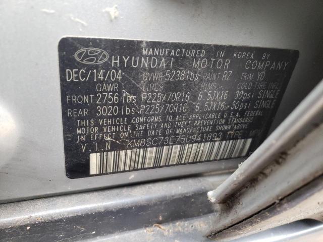 KM8SC73E75U941893 - 2005 HYUNDAI SANTA FE GLS SILVER photo 12