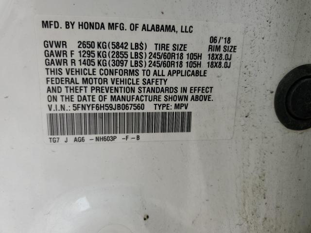 5FNYF6H59JB067560 - 2018 HONDA PILOT EXL WHITE photo 13