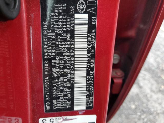 2T1BR32E68C922637 - 2008 TOYOTA COROLLA CE RED photo 12