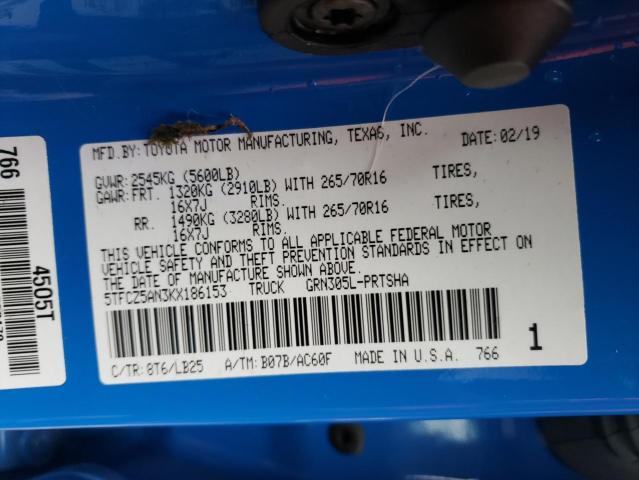 5TFCZ5AN3KX186153 - 2019 TOYOTA TACOMA DOUBLE CAB 蓝色 照片 13