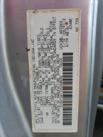 5TBRT34173S380936 - 2003 TOYOTA TUNDRA ACCESS CAB SR5 SILVER photo 12