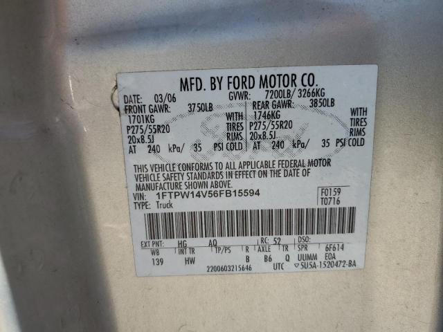 1FTPW14V56FB15594 - 2006 FORD F150 SUPERCREW TAN photo 12