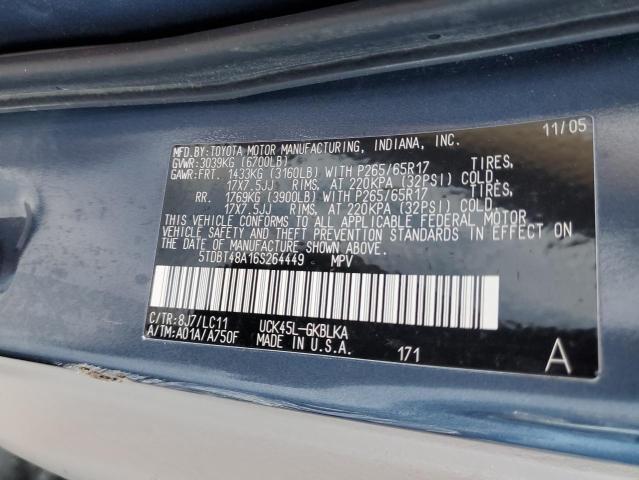 5TDBT48A16S264449 - 2006 TOYOTA SEQUOIA LIMITED BLUE photo 13