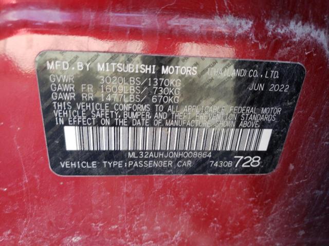 ML32AUHJ0NH008864 - 2022 MITSUBISHI MIRAGE ES RED photo 13