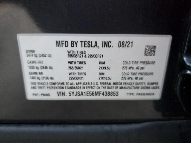 5YJSA1E56MF438853 - 2021 TESLA MODEL S GRAY photo 13