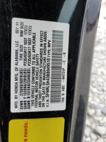 5FNRL5H43BB049510 - 2011 HONDA ODYSSEY EX BLACK photo 13