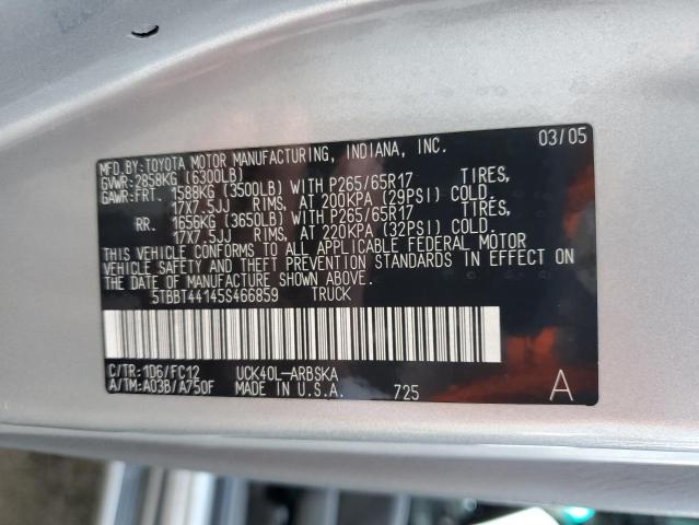 5TBBT44145S466859 - 2005 TOYOTA TUNDRA ACCESS CAB SR5 GRAY photo 12