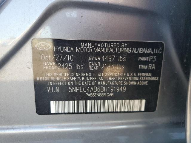 5NPEC4AB6BH191949 - 2011 HYUNDAI SONATA SE GRAY photo 12