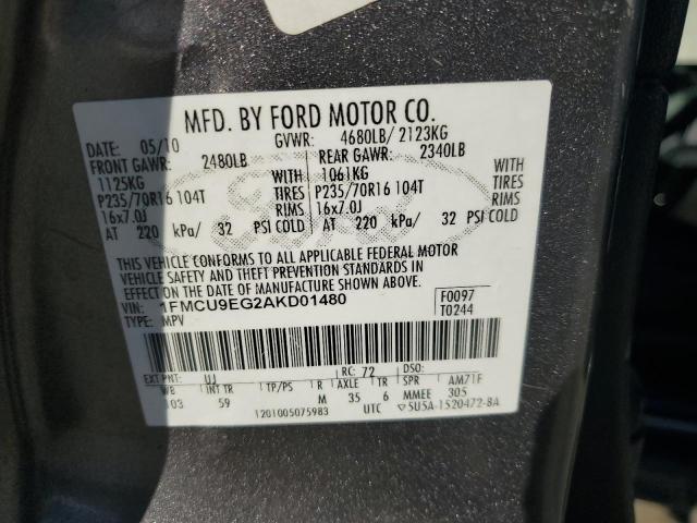 1FMCU9EG2AKD01480 - 2010 FORD ESCAPE LIMITED GRAY photo 13