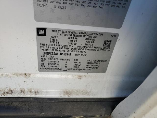 LRBFX2SA0LD108945 - 2020 BUICK ENVISION ESSENCE WHITE photo 12